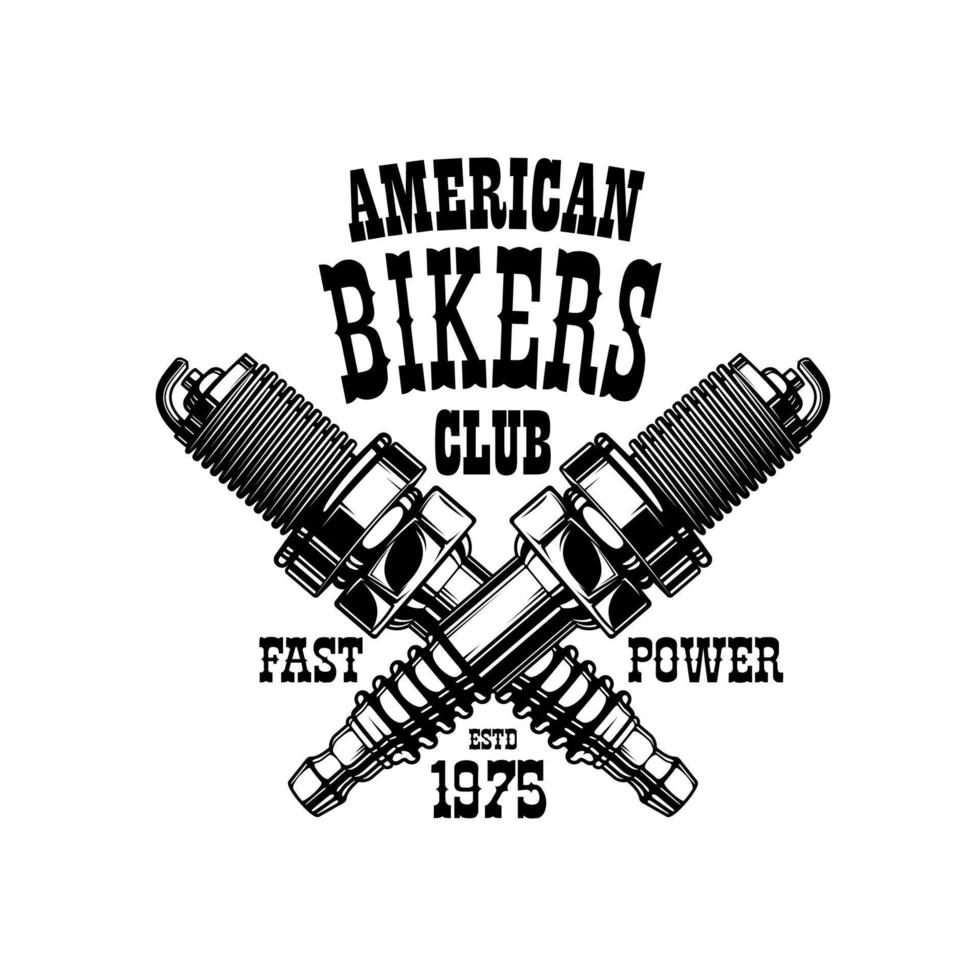 Amerikaans motorrijders club insigne, motor vonk pluggen vector