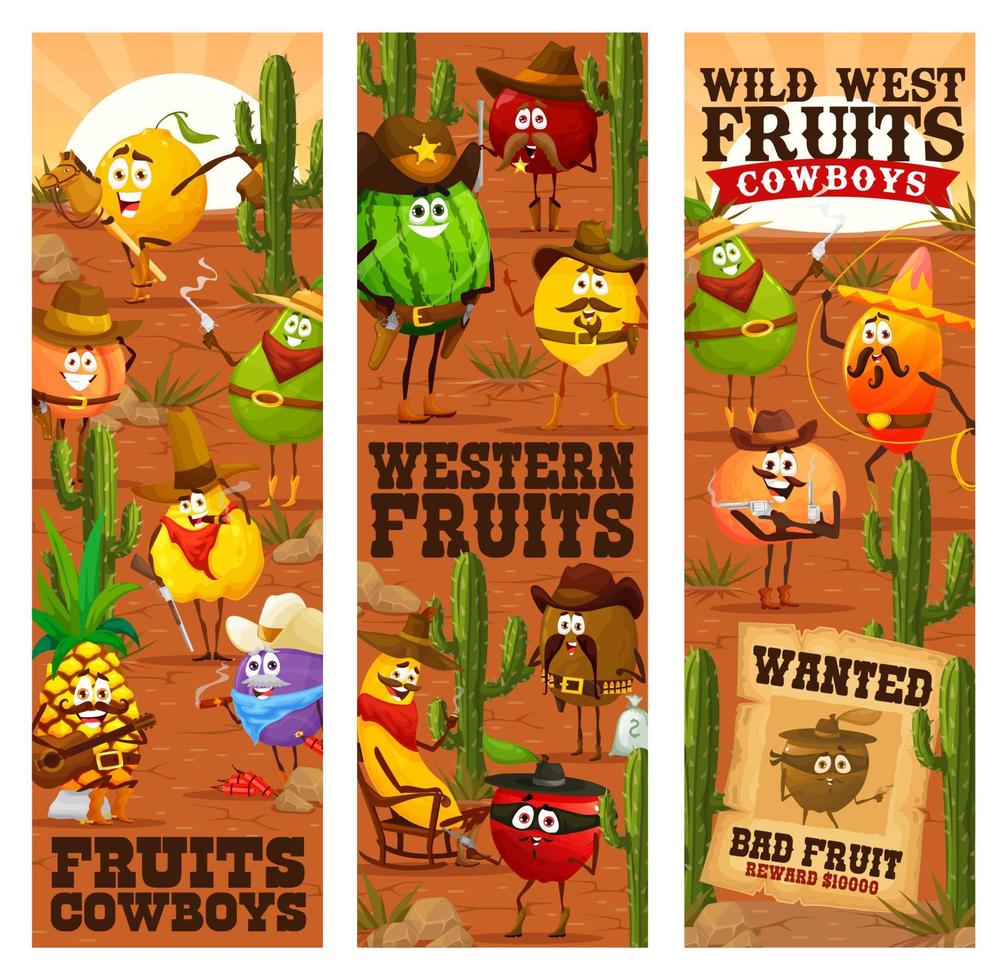 wild west tekenfilm fruit cowboys, western rangers vector