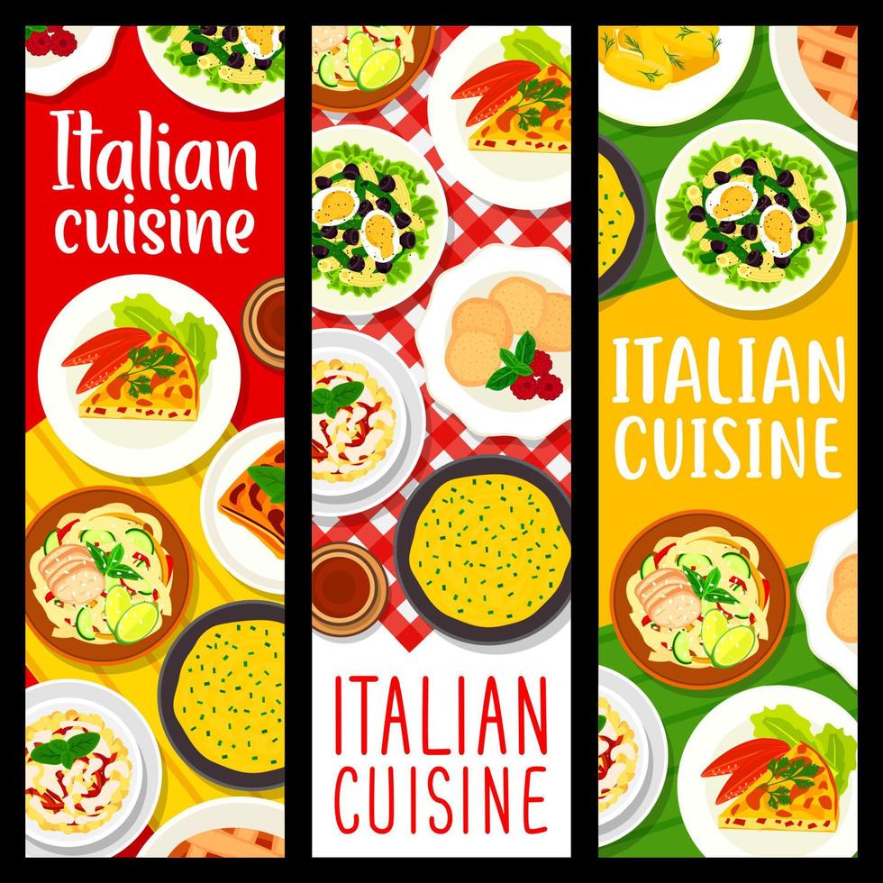 Italiaans keuken maaltijden spandoeken, vector Italië gerechten