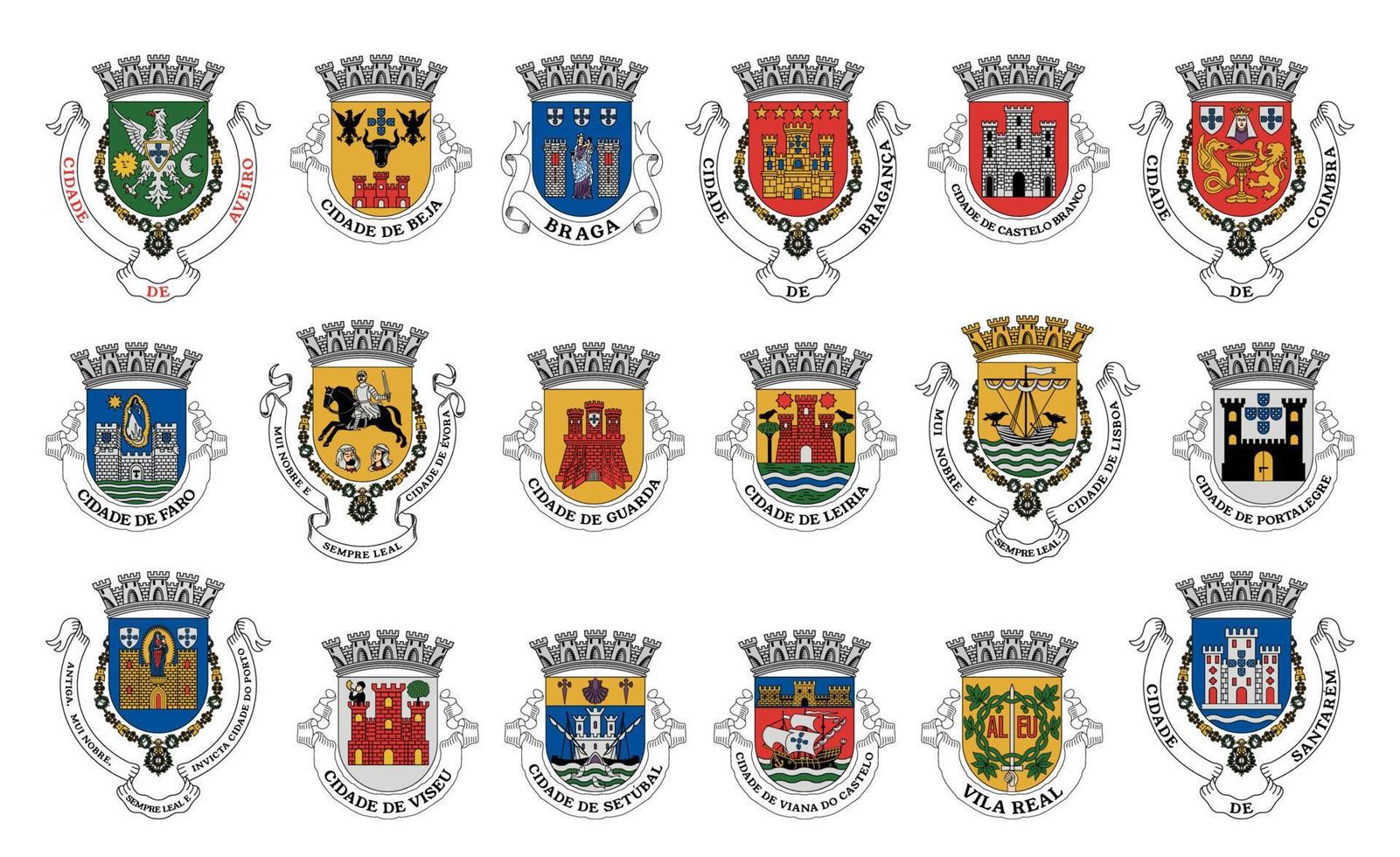 Portugal jas van armen, Portugees heraldisch emblemen vector