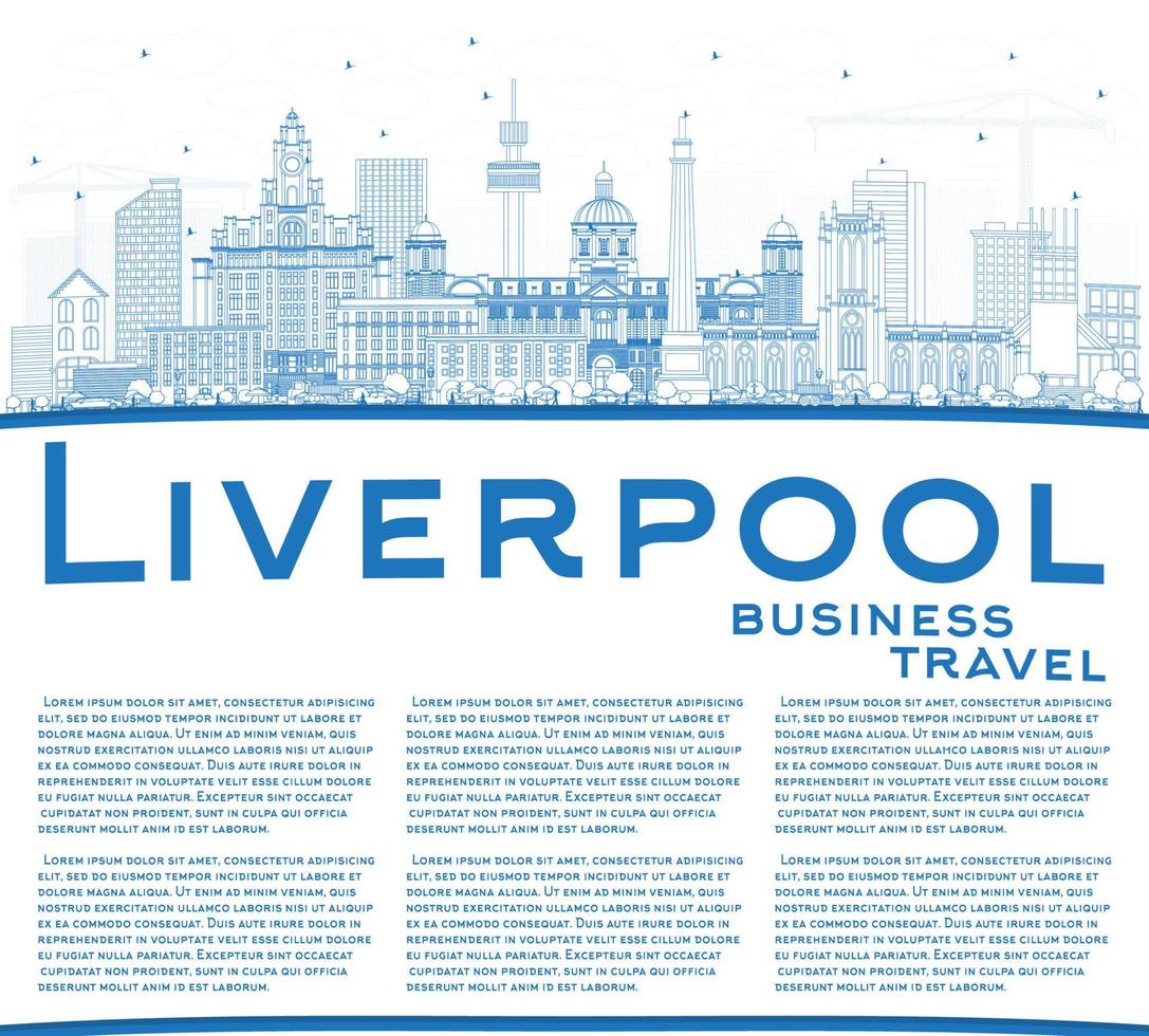 schets Liverpool horizon met blauw gebouwen en kopiëren ruimte. vector