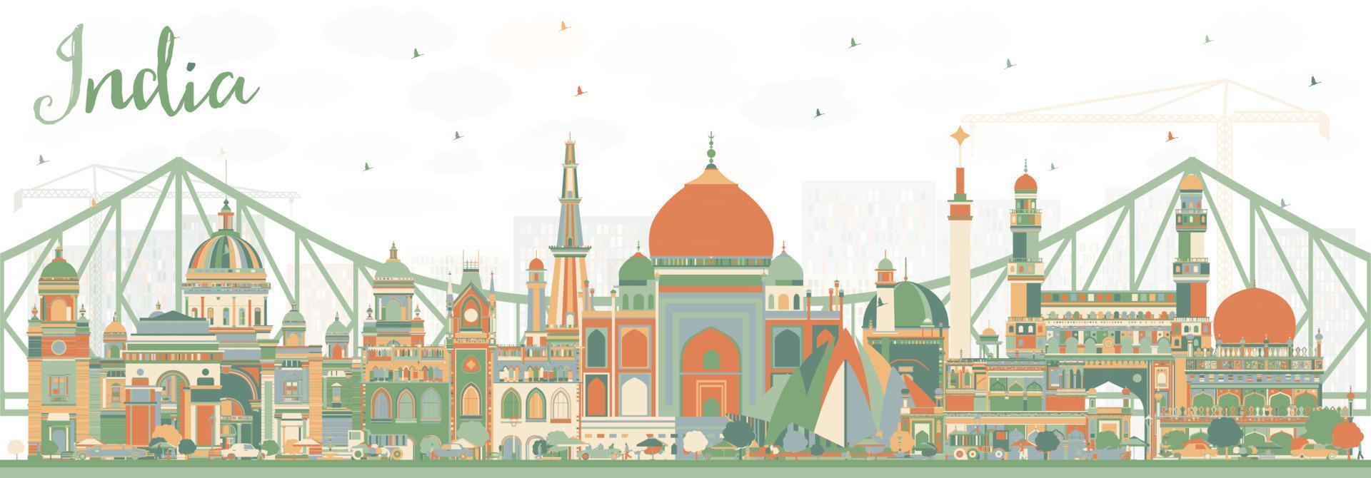 Indië stad horizon met kleur gebouwen. vector