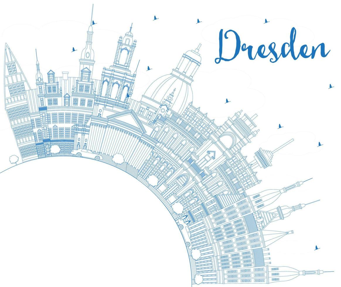 schets Dresden Duitsland stad horizon met blauw gebouwen en kopiëren ruimte. vector