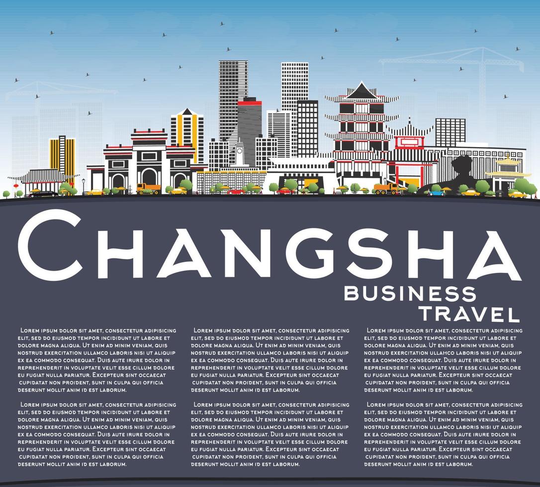 Changsha China stad horizon met grijs gebouwen, blauw lucht en kopiëren ruimte. vector