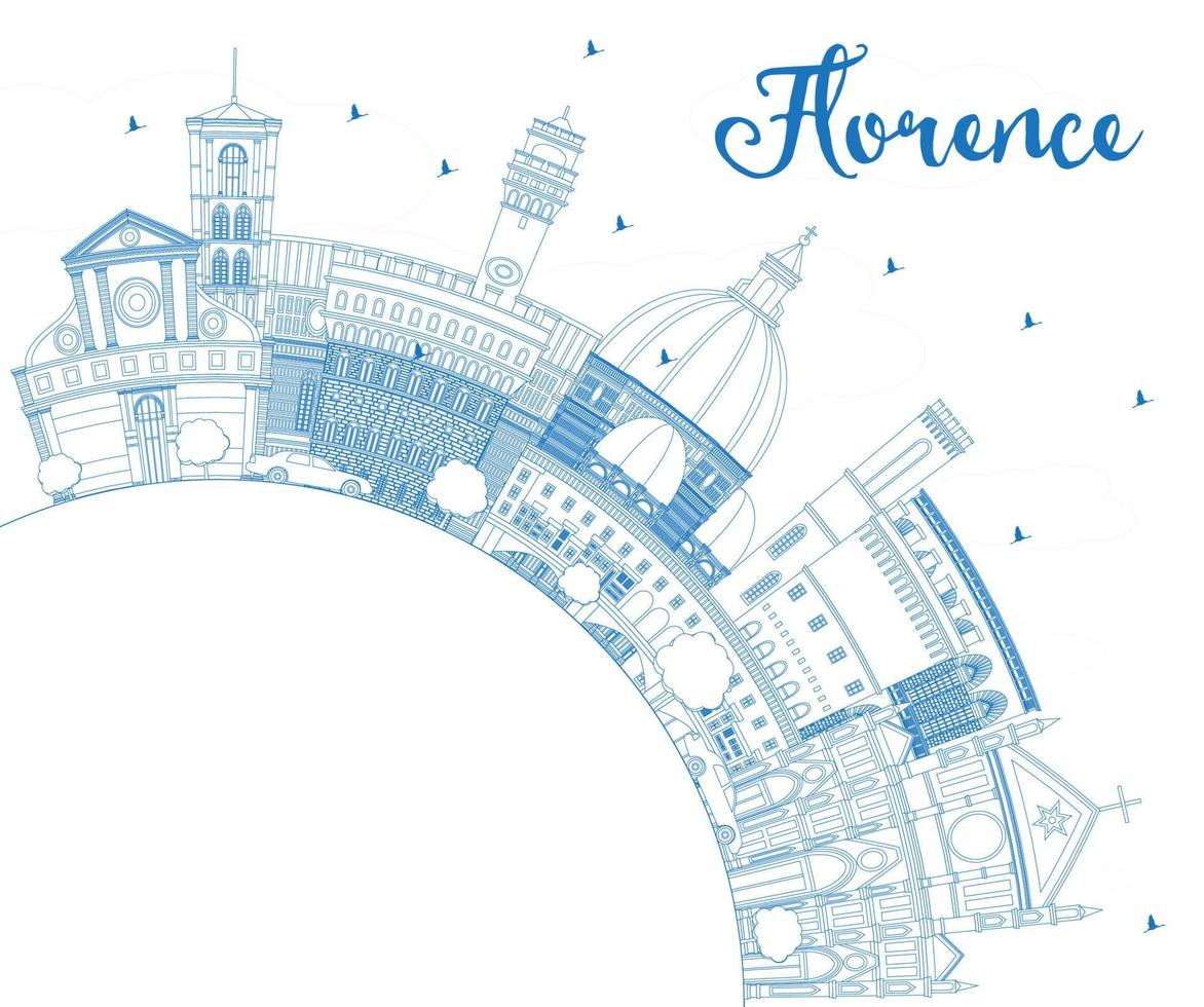 schets Florence Italië stad horizon met blauw gebouwen en kopiëren ruimte. vector