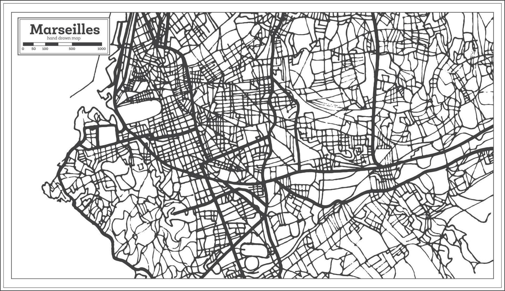 Marseille Frankrijk stad kaart in retro stijl. schets kaart. vector