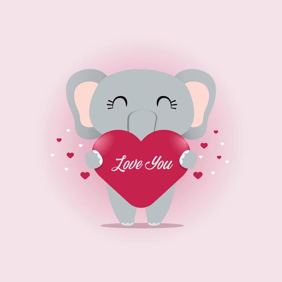 gelukkig Valentijnsdag dag, met de thema van een schattig olifant Holding een hart symbool met de woorden, liefde jij. vector