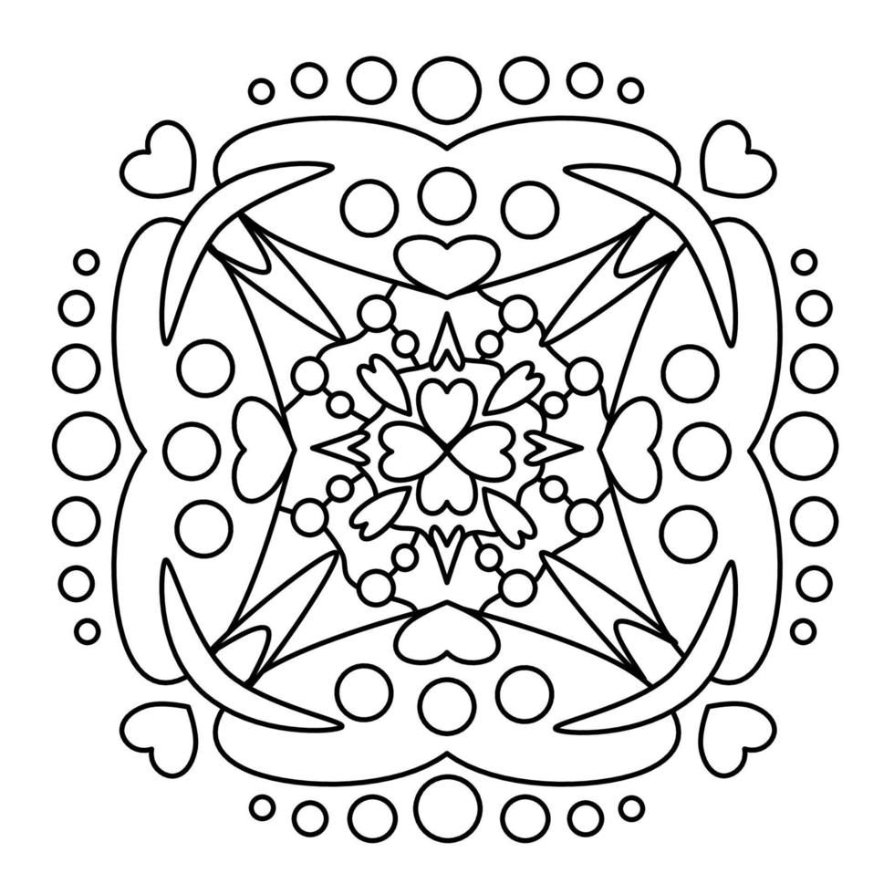 mandala patroon geschilderd met zwart beroertes hart vormen en cirkels voor kleuren. vector