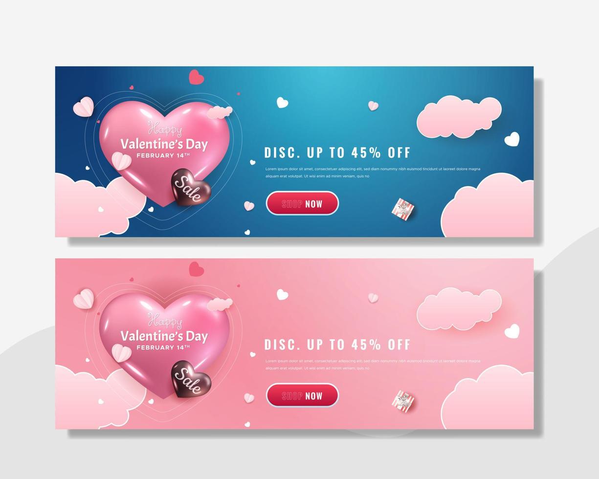 web banier Valentijn dag uitverkoop sjabloon met roze en blauw kleur. heel erg gemakkelijk gebruiken. vector