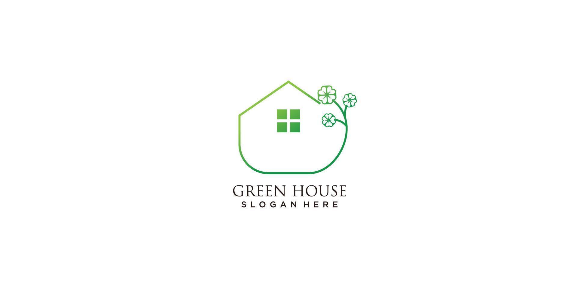 groen huis logo met Klaver element ontwerp icoon vector illustratie