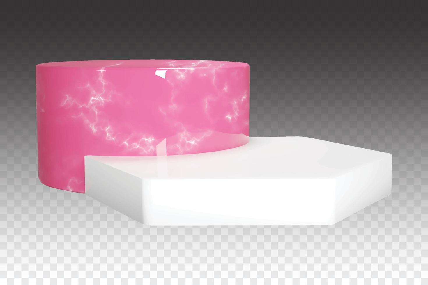 roze marmeren podium voor sieraden Scherm. schoonheid Product presentatie. vector grafisch voor banners of flyers voor uitverkoop. 3d wit zeshoek voetstuk