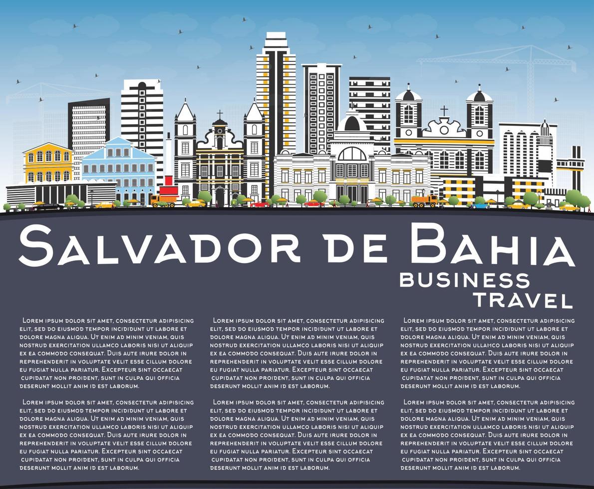 Salvador de Bahia stad horizon met kleur gebouwen, blauw lucht en kopiëren ruimte. vector