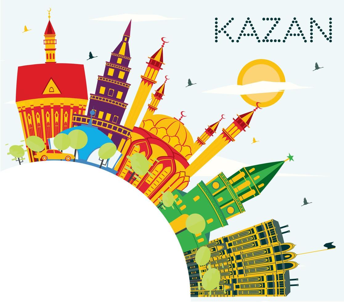 Kazan Rusland stad horizon met kleur gebouwen, blauw lucht en kopiëren ruimte. vector