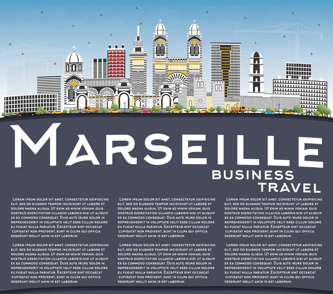 Marseille Frankrijk stad horizon met grijs gebouwen, blauw lucht en kopiëren ruimte. vector