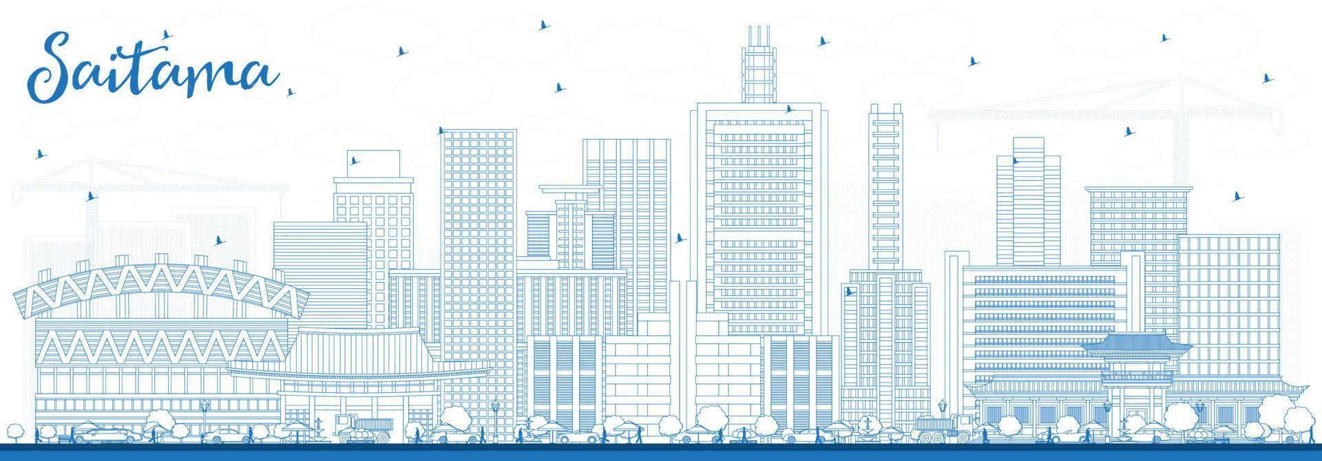 schets saitama Japan stad horizon met blauw gebouwen. vector