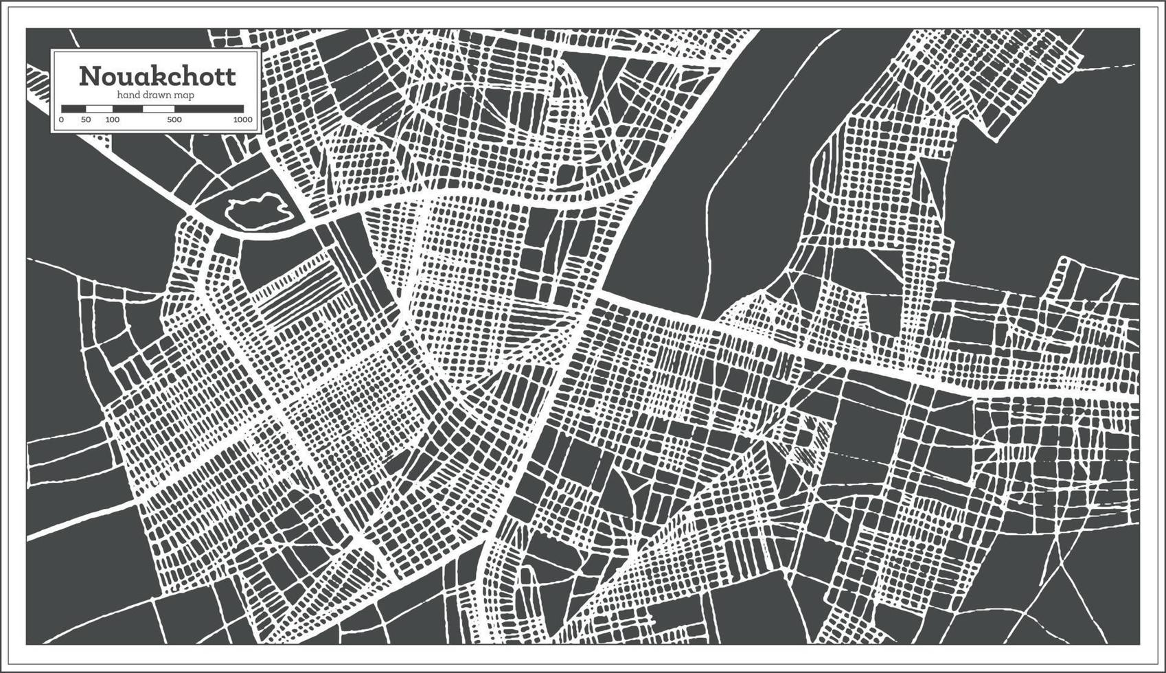 nouakchott mauritania stad kaart in retro stijl. schets kaart. vector