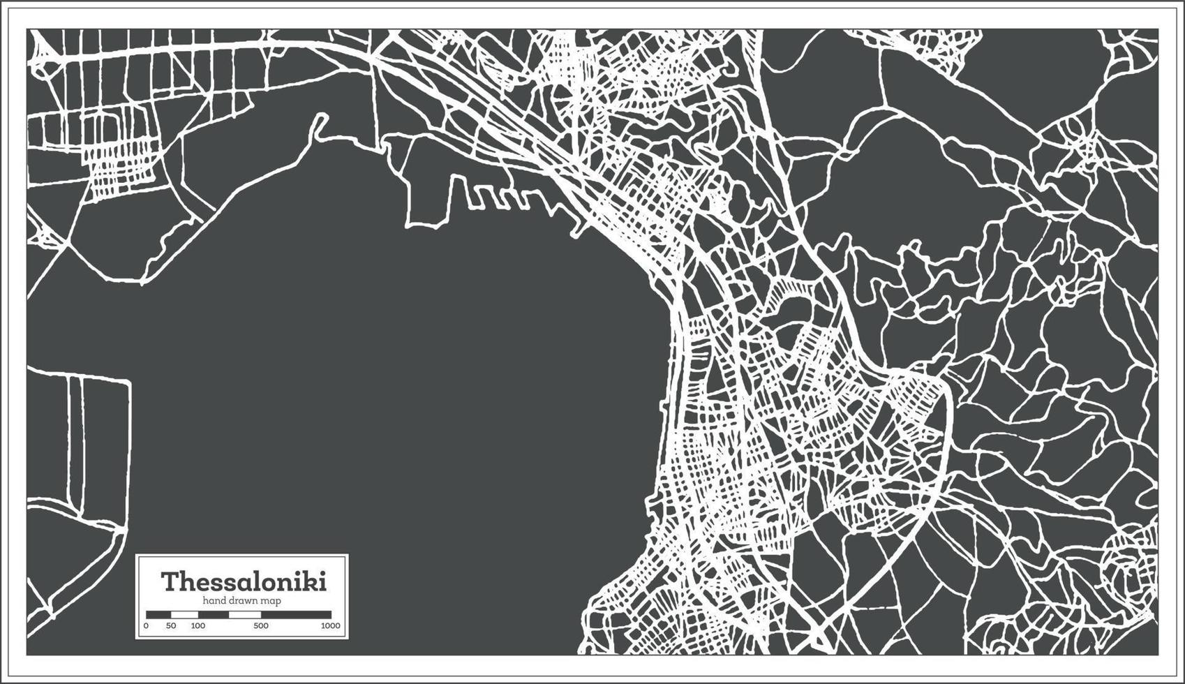 thessaloniki Griekenland stad kaart in retro stijl. schets kaart. vector