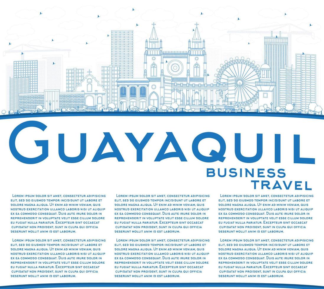 schets guayaquil Ecuador stad horizon met blauw gebouwen en kopiëren ruimte. vector