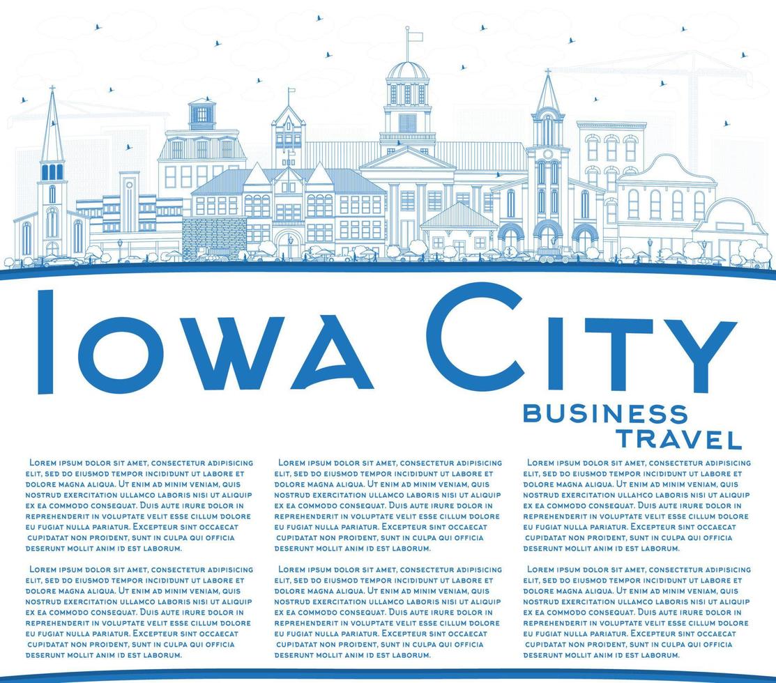 schets Iowa stad horizon met blauw gebouwen en kopiëren ruimte. vector