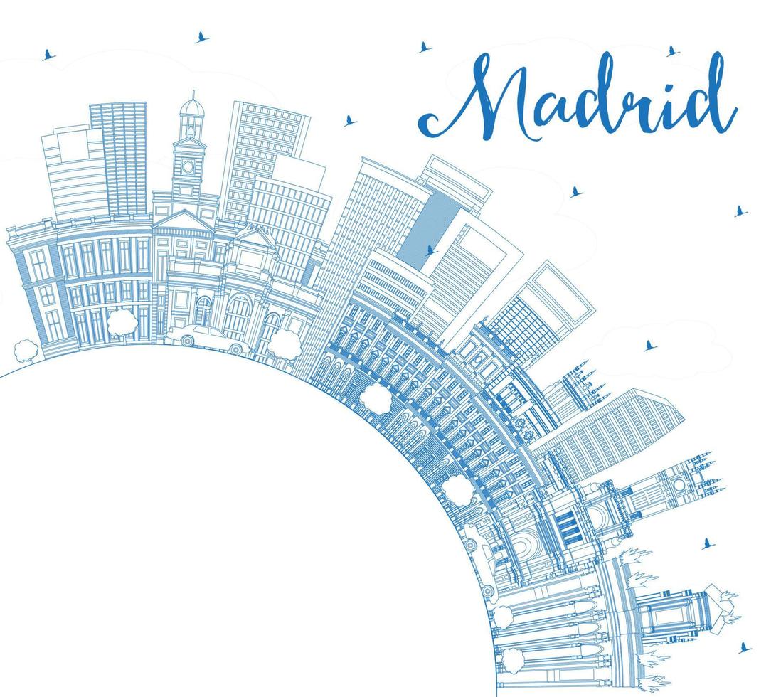 schets Madrid Spanje stad horizon met blauw gebouwen en kopiëren ruimte. vector