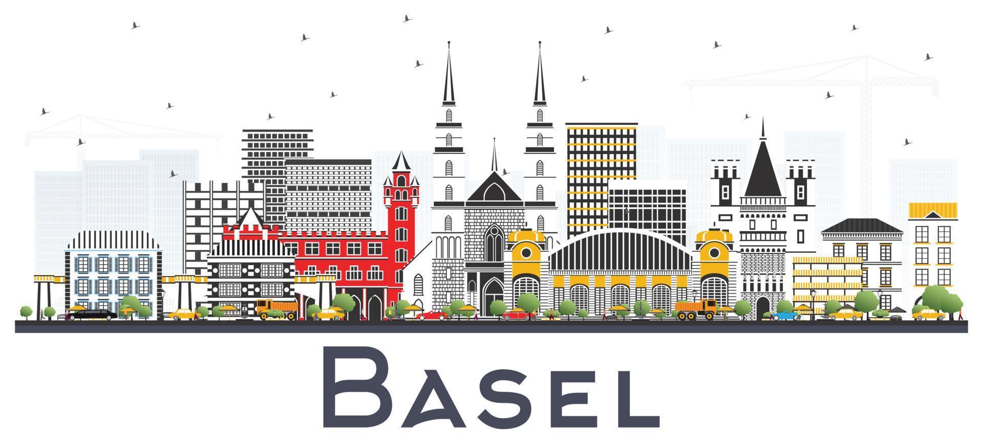 Bazel Zwitserland stad horizon met kleur gebouwen geïsoleerd Aan wit. vector