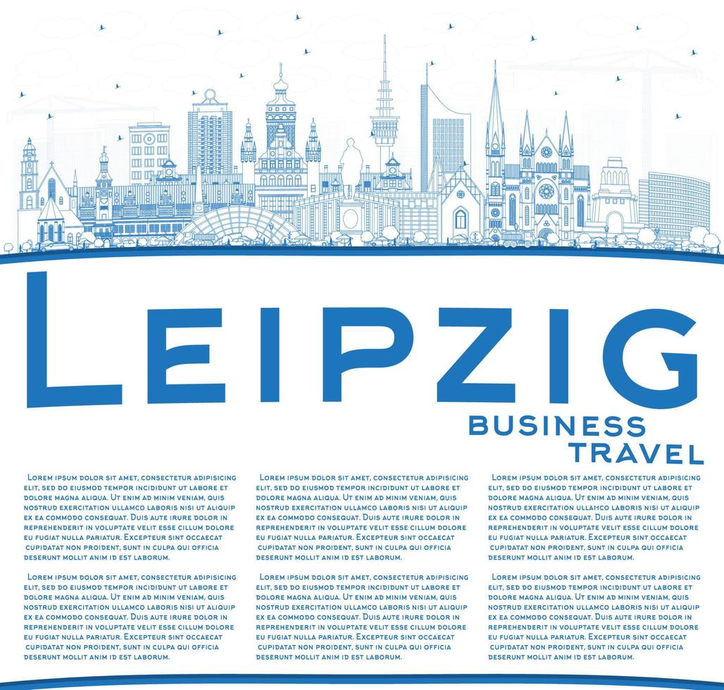 schets leipzig Duitsland stad horizon met blauw gebouwen en kopiëren ruimte. vector