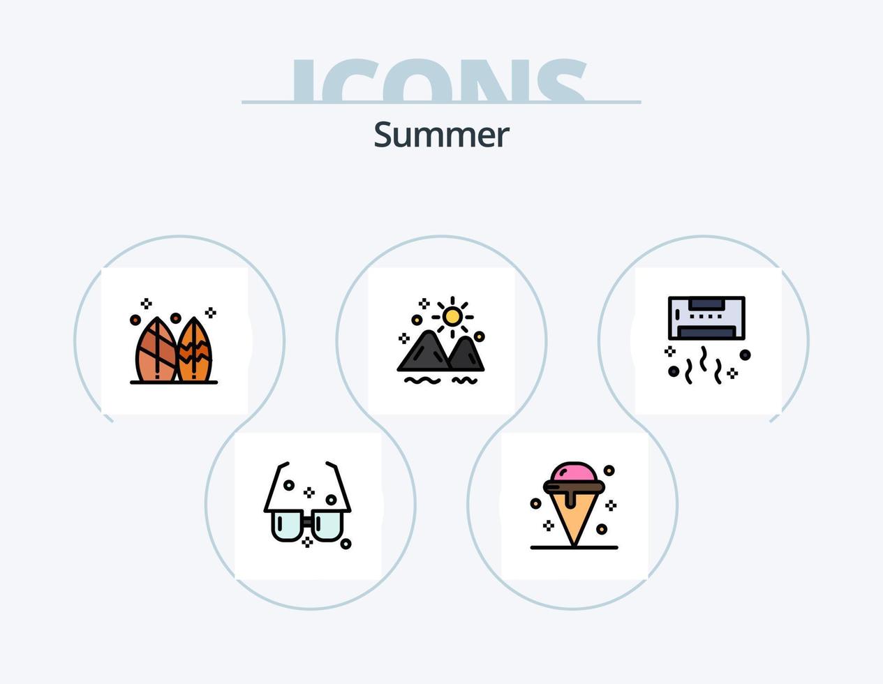 zomer lijn gevulde icoon pak 5 icoon ontwerp. vlieger. gelukkig. zomer. zonnebril. zomer vector