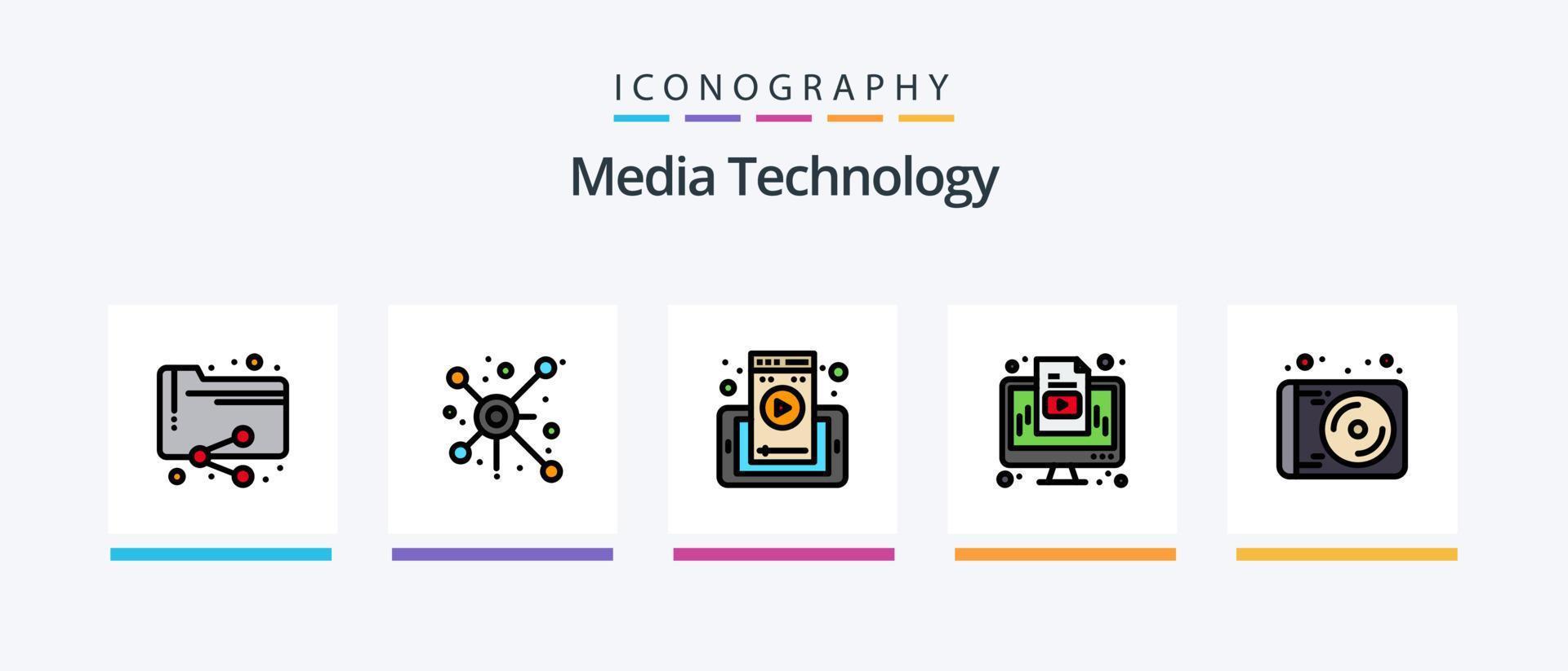 media technologie lijn gevulde 5 icoon pak inclusief handen. regisseur. recorder. radio antenne. station. creatief pictogrammen ontwerp vector