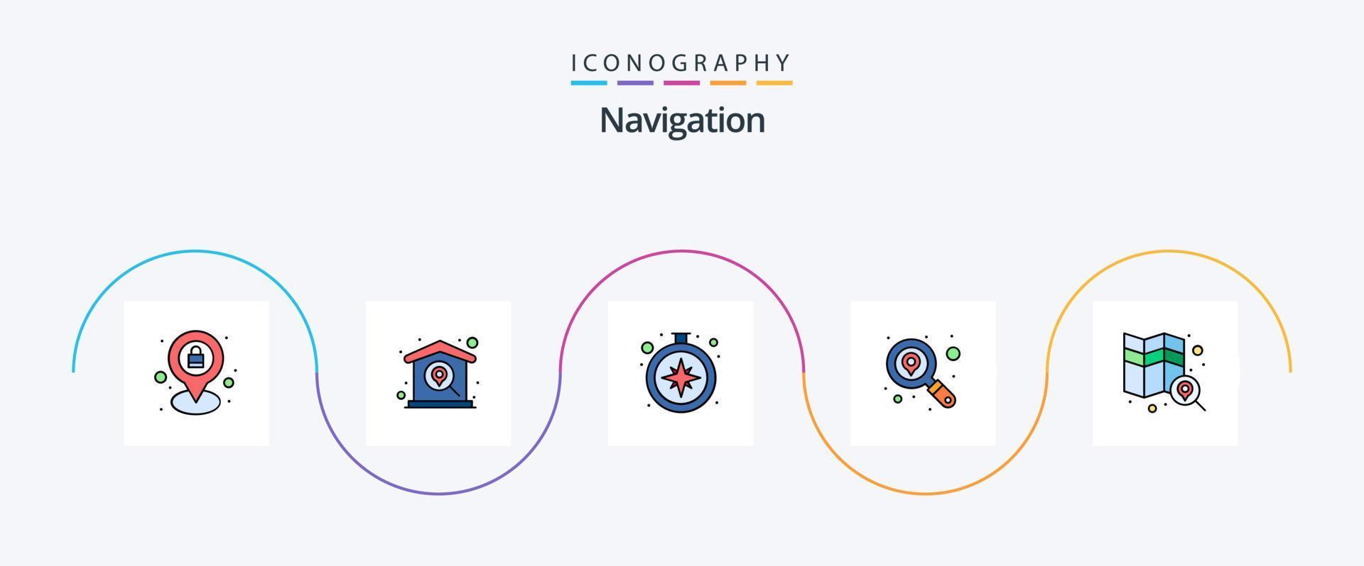 navigatie lijn gevulde vlak 5 icoon pak inclusief ontdekken. zoeken. navigeren. plaats. GPS vector