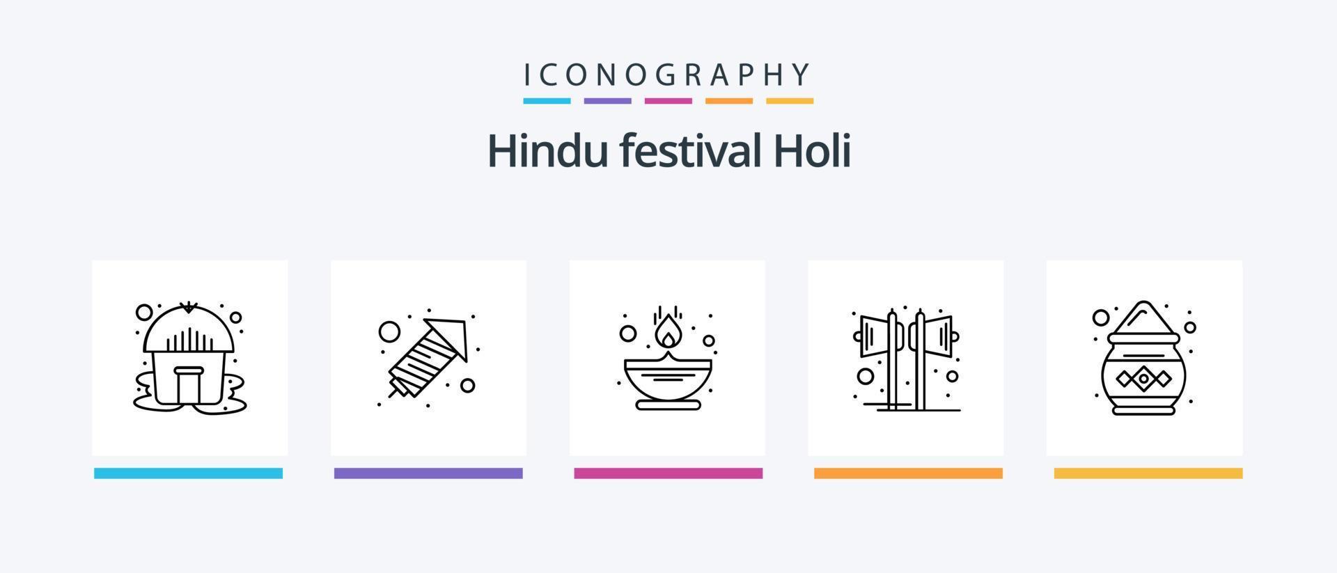 holi lijn 5 icoon pak inclusief hut. pot. geluid. Indië. vonk. creatief pictogrammen ontwerp vector