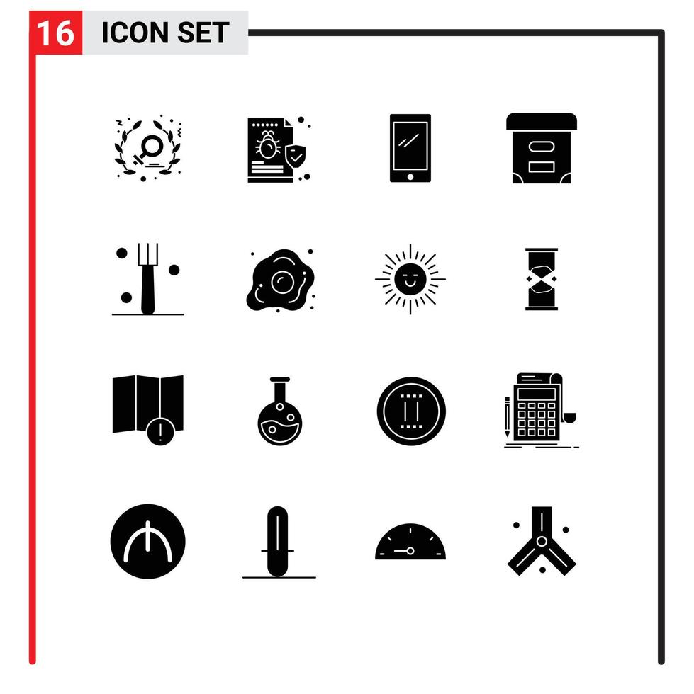 pictogram reeks van 16 gemakkelijk solide glyphs van keuken documenten telefoon doos iphone bewerkbare vector ontwerp elementen