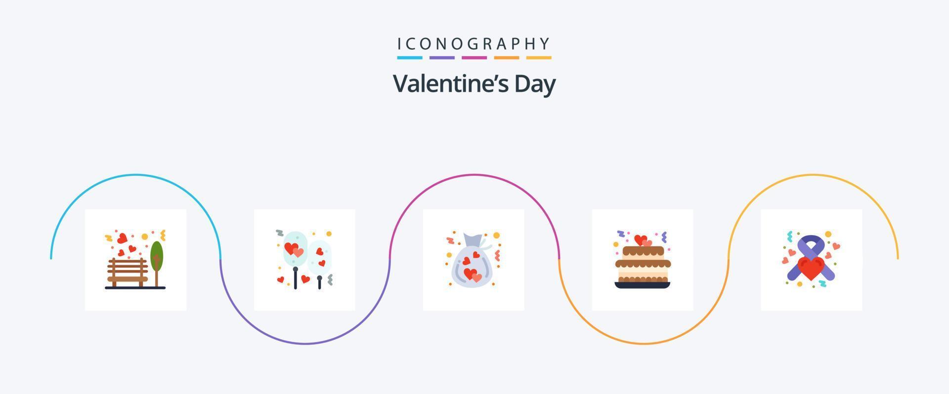 valentijnsdag dag vlak 5 icoon pak inclusief feest. liefde. feest. taart. bijdrage vector
