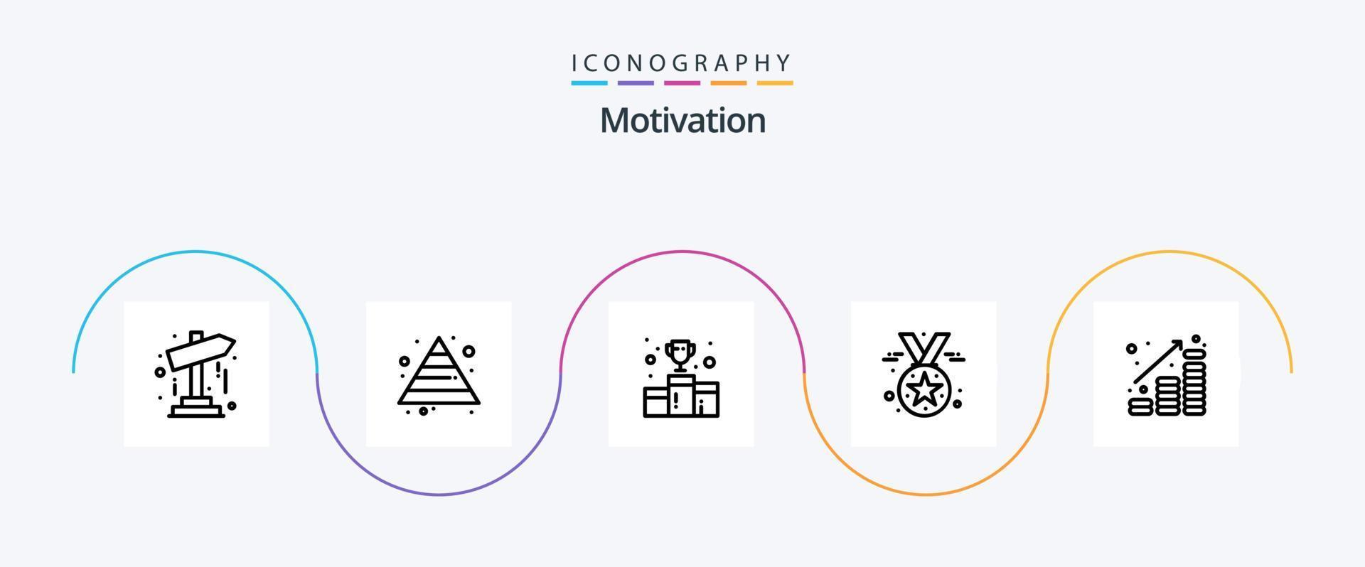 motivatie lijn 5 icoon pak inclusief munteenheid. medaille. onderscheidingen. ster. prijs vector