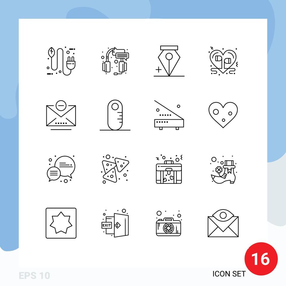 modern reeks van 16 contouren pictogram van romantisch liefde onderhoud hart pen bewerkbare vector ontwerp elementen