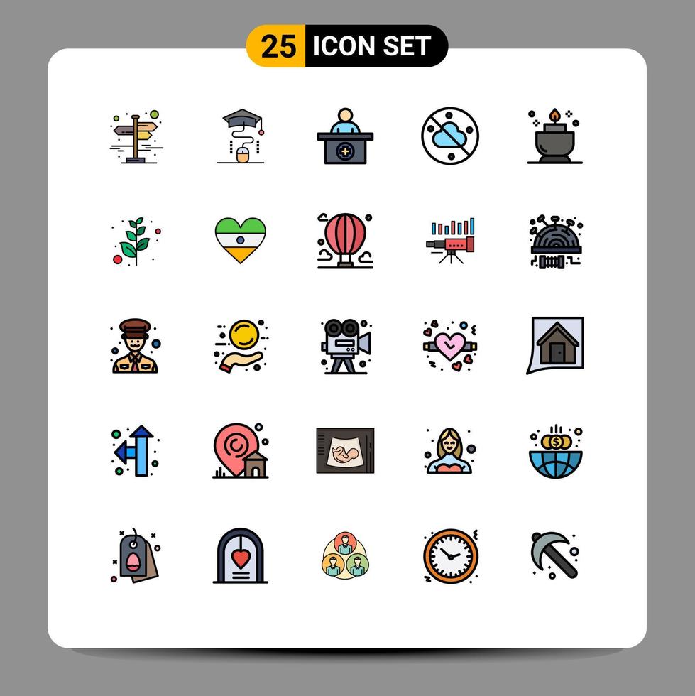 reeks van 25 modern ui pictogrammen symbolen tekens voor ent kaars ziekenhuis weer wolkenloos bewerkbare vector ontwerp elementen