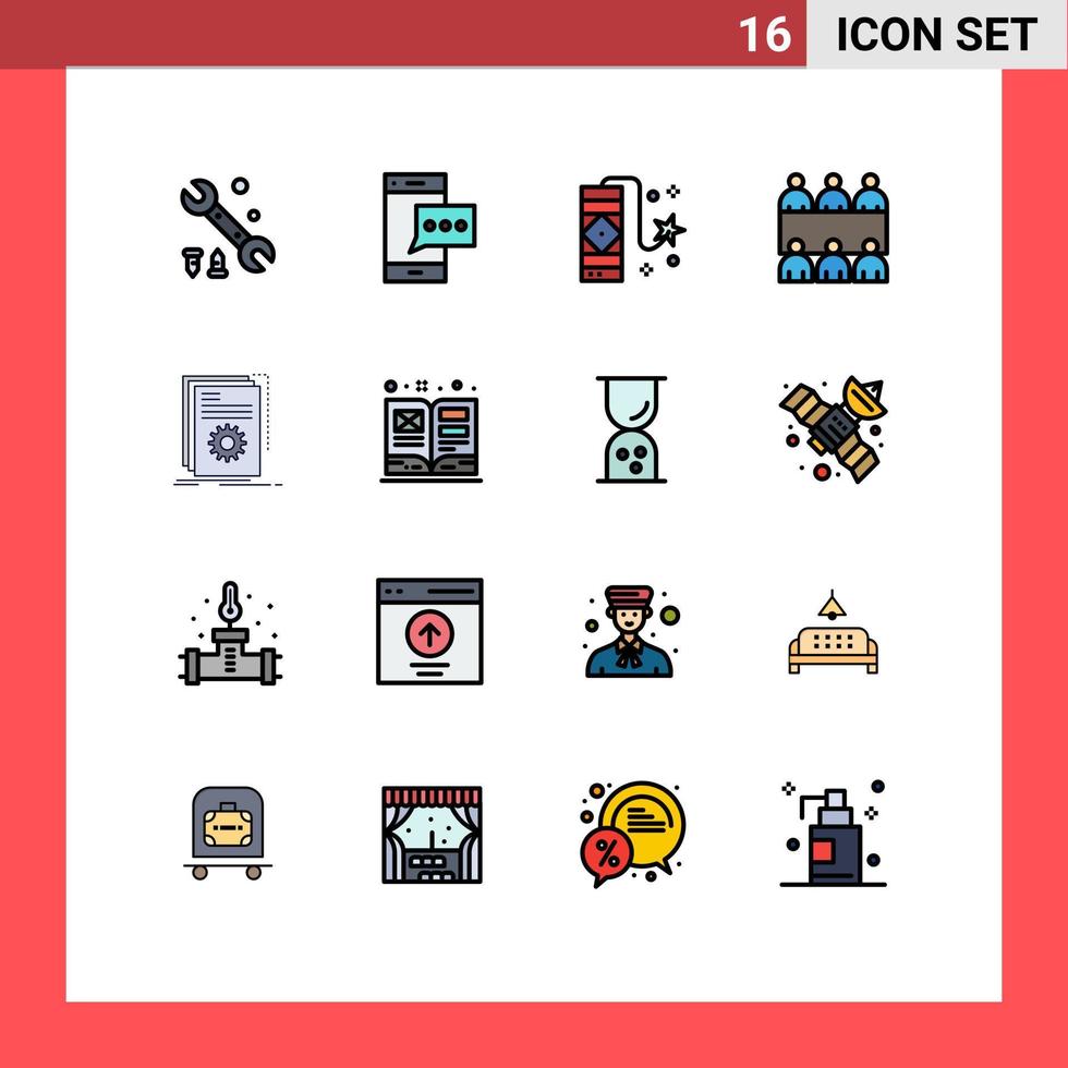pak van 16 creatief vlak kleur gevulde lijnen van ontwikkelaar app carnaval tafel conferentie bewerkbare creatief vector ontwerp elementen