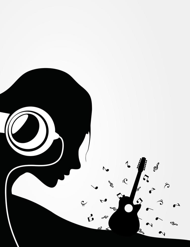 de vrouw luistert naar gitaar muziek. een vector illustratie