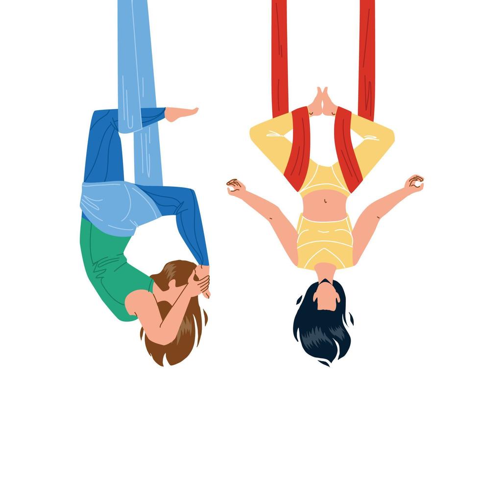 lucht yoga opleiding oefening meisjes paar vector