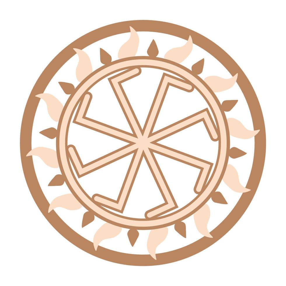 Ladinetten, vrouw kolovrat. een Slavisch symbool versierd met Scandinavisch het weven ornamenten. beige modieus vector