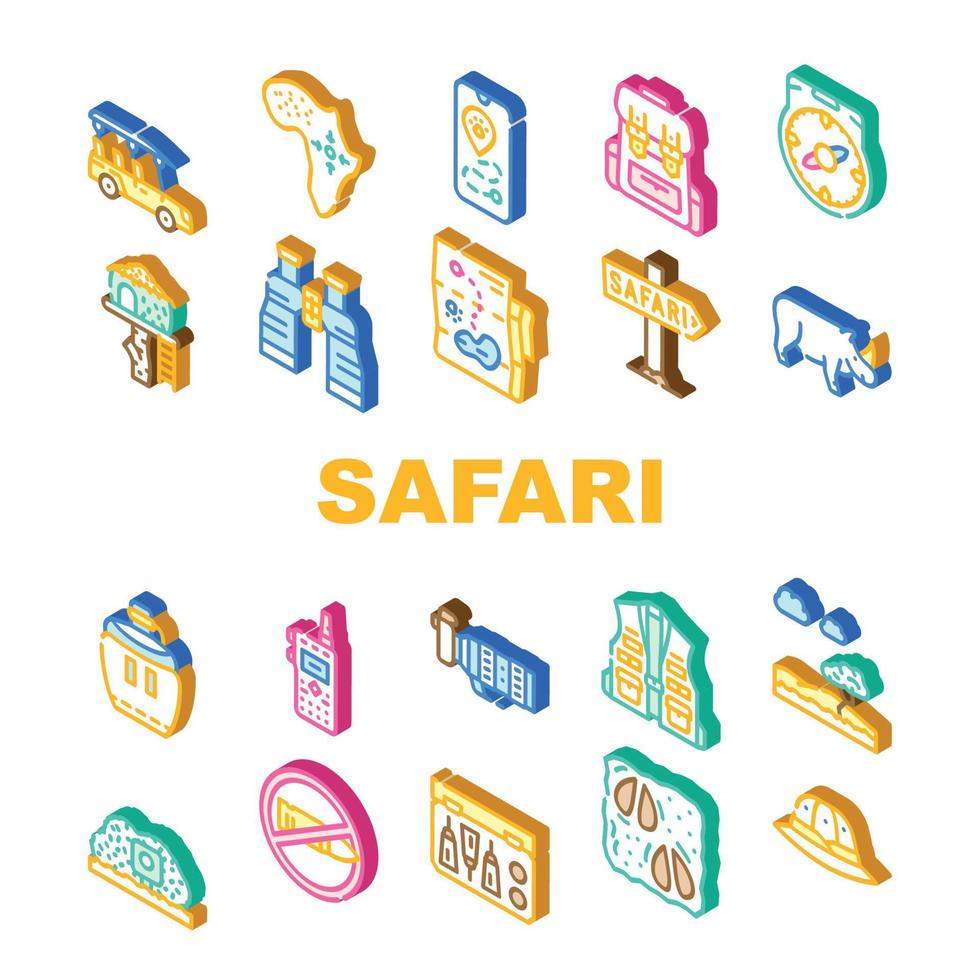 safari Afrikaanse jacht- vakantie pictogrammen reeks vector