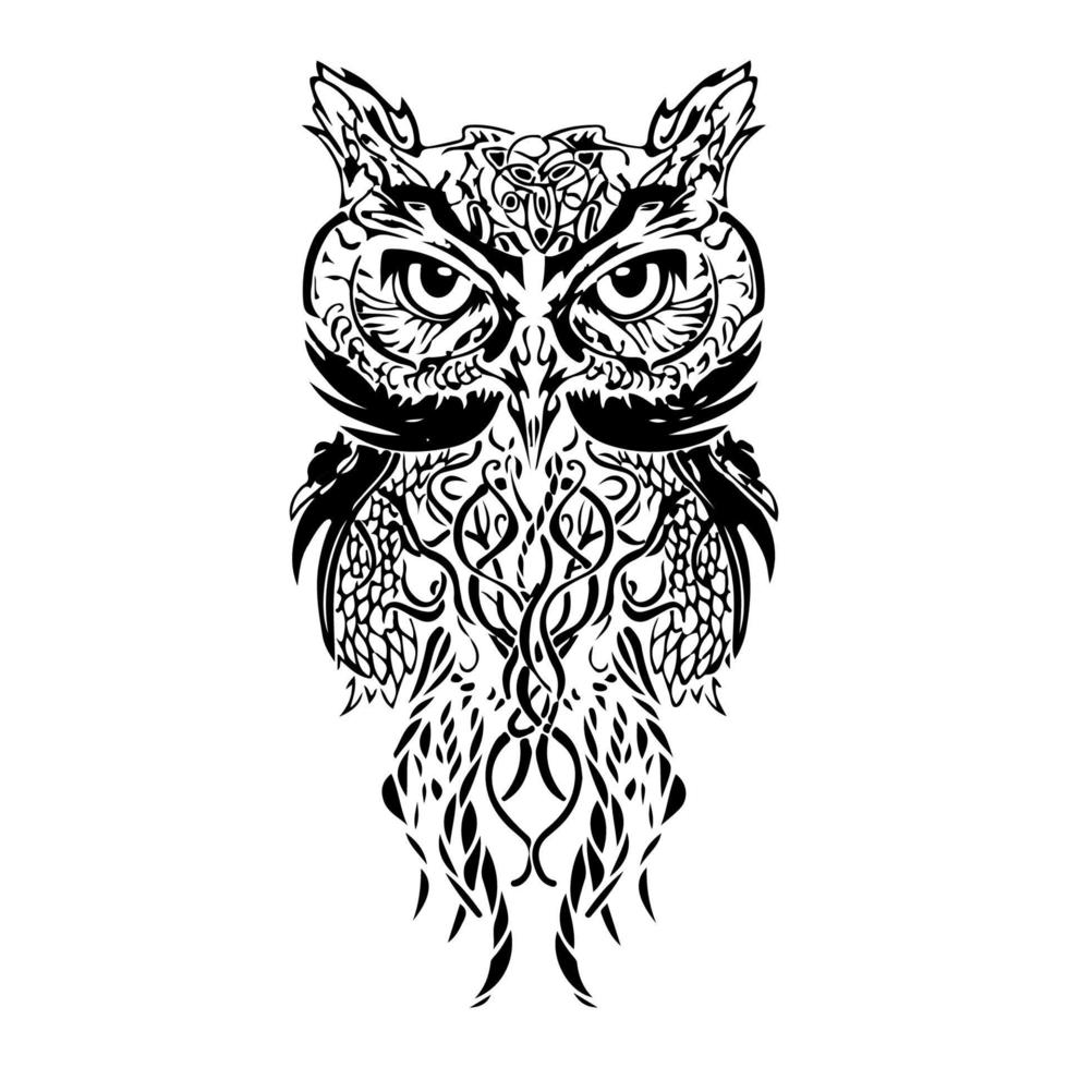 uil zwart kunst concept. zwart uil ornament. uil tatoeëren. vogel decoratie illustratie. vector