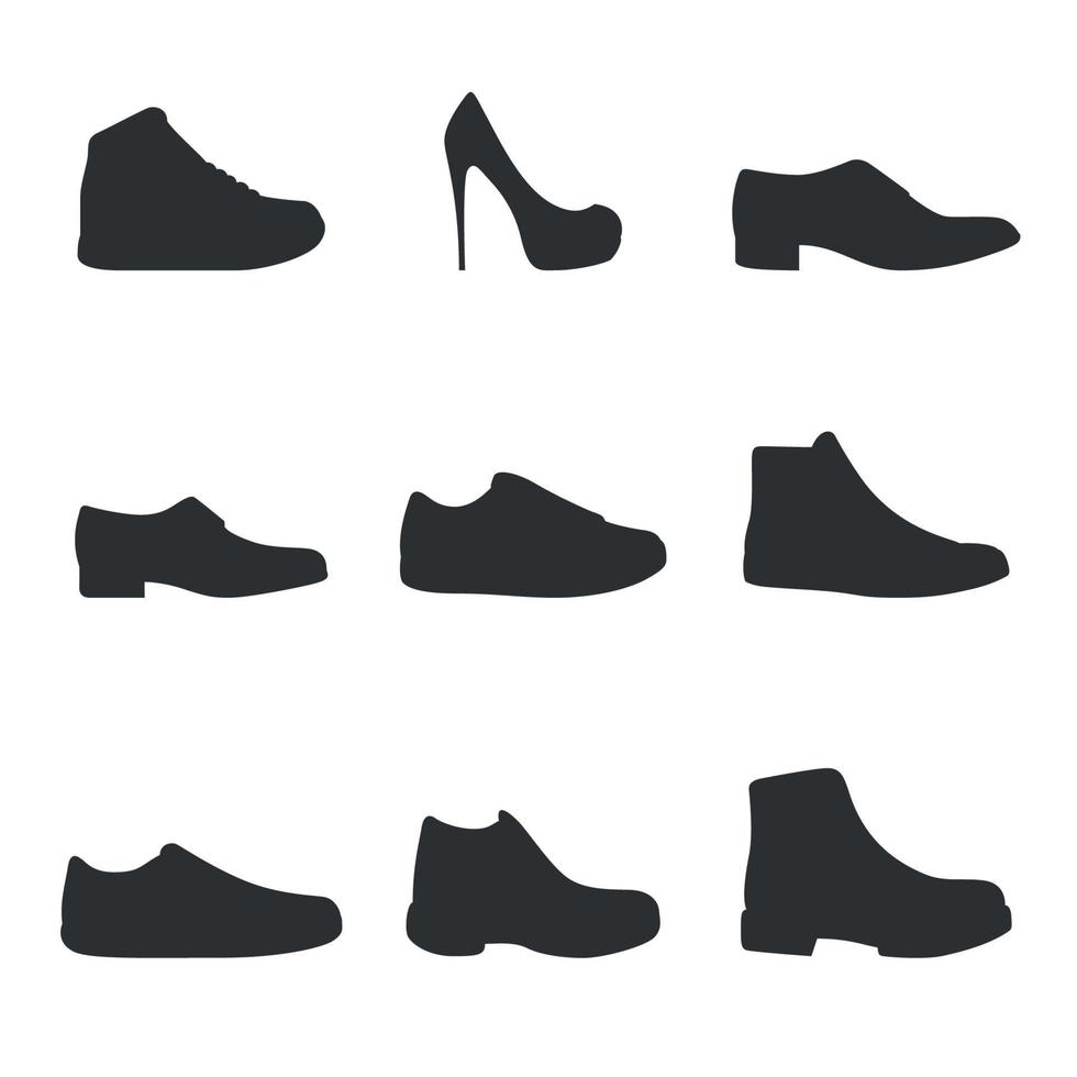 reeks van pictogrammen Aan een thema schoenen zwart vector