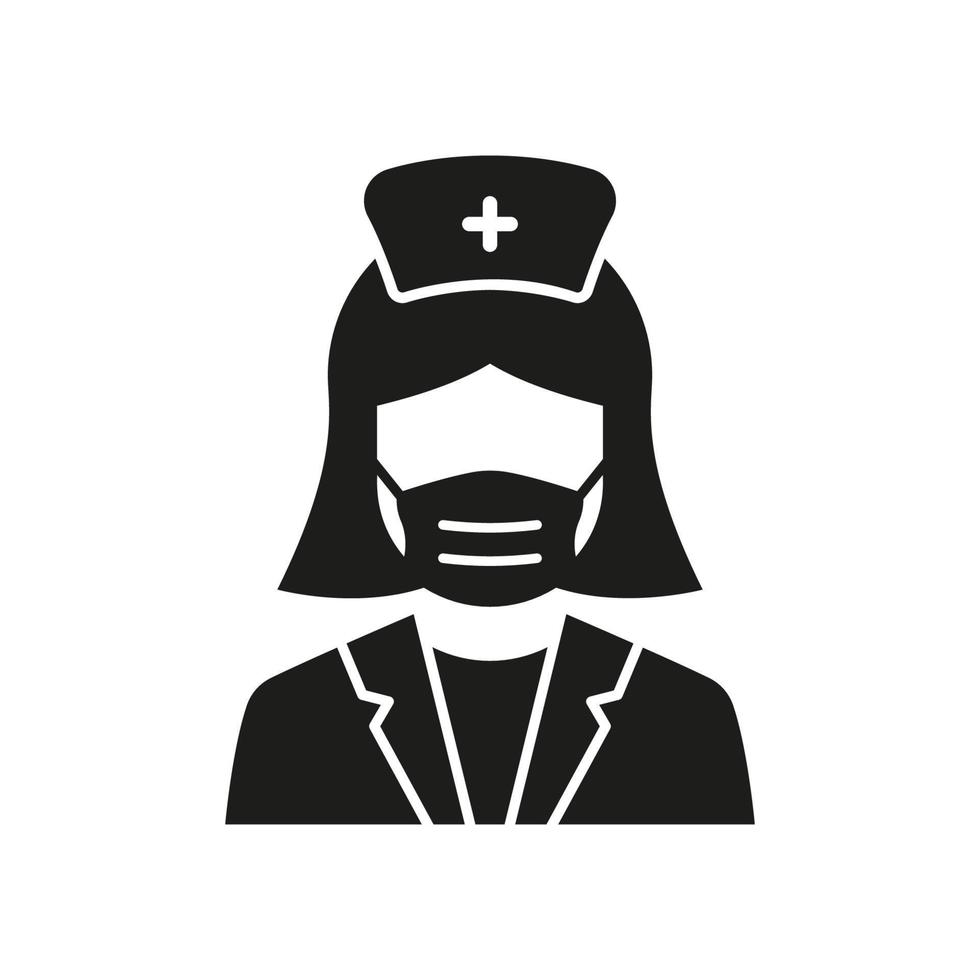 professioneel dokter in gezicht masker silhouet icoon. vrouw artsen specialist en assistent glyph zwart pictogram. geïsoleerd vector illustratie.