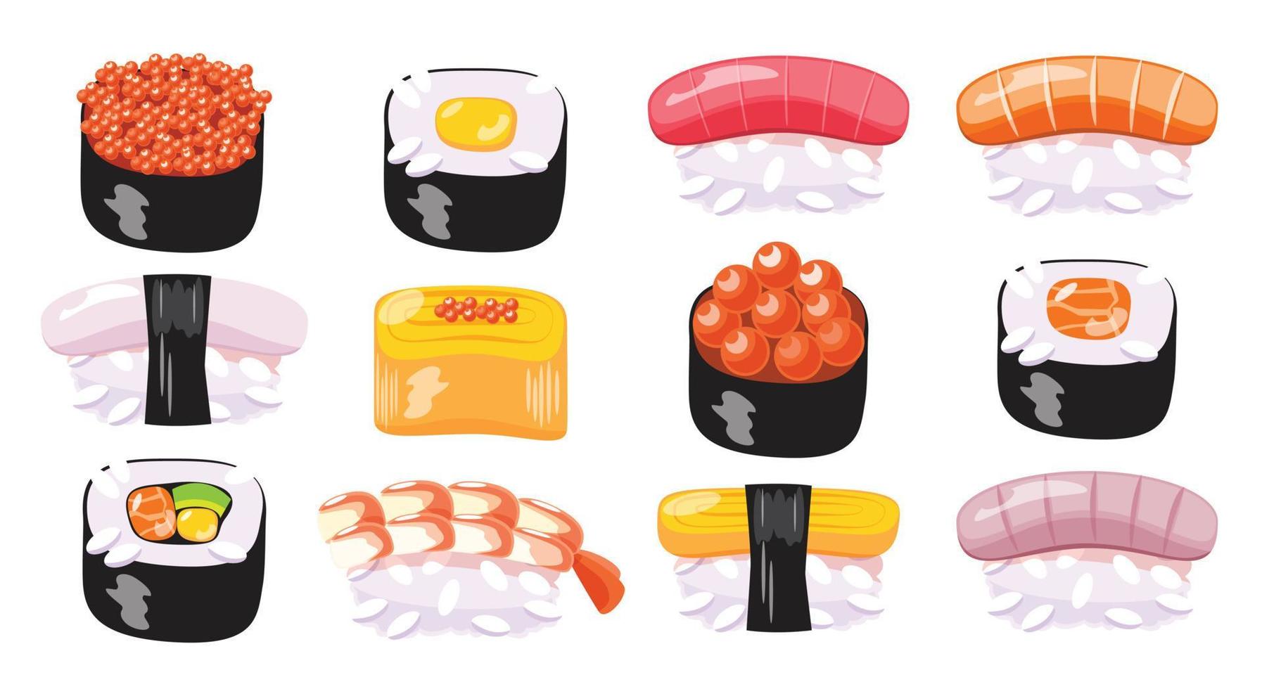 reeks van sushi elementen vector illustratie