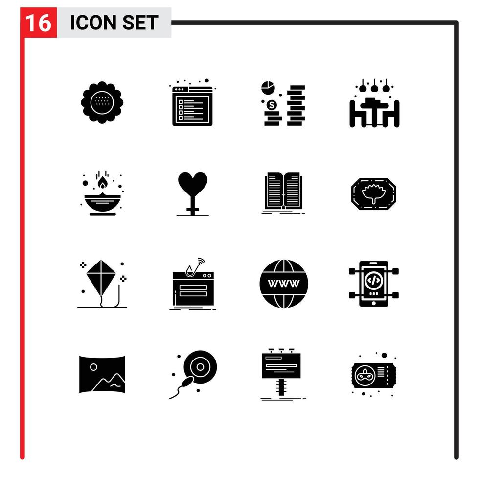 solide glyph pak van 16 universeel symbolen van avondeten leven web huis economie bewerkbare vector ontwerp elementen