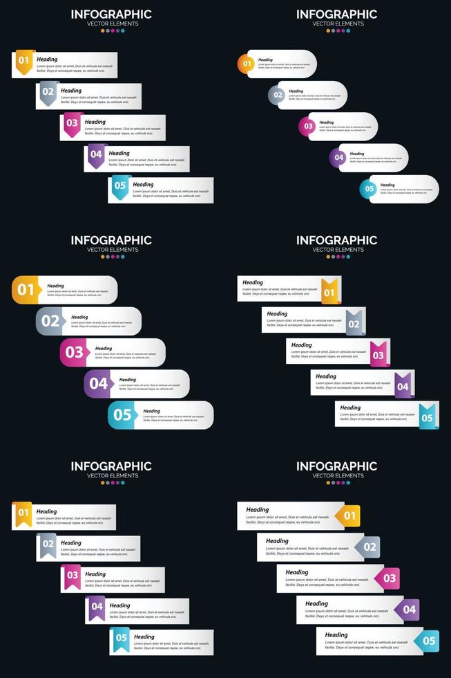 vector 6 infographics pak presentatie glijbaan sjabloon 5 stappen fiets diagrammen en tijdlijnen
