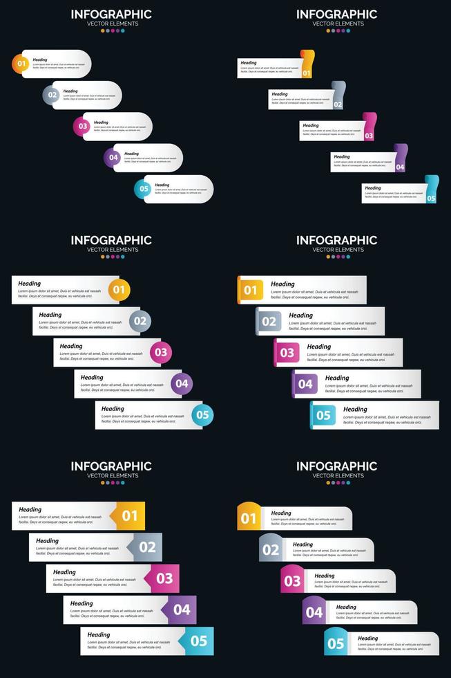 vector 6 infographics pak presentatie glijbaan sjabloon 5 stappen fiets diagrammen en tijdlijnen