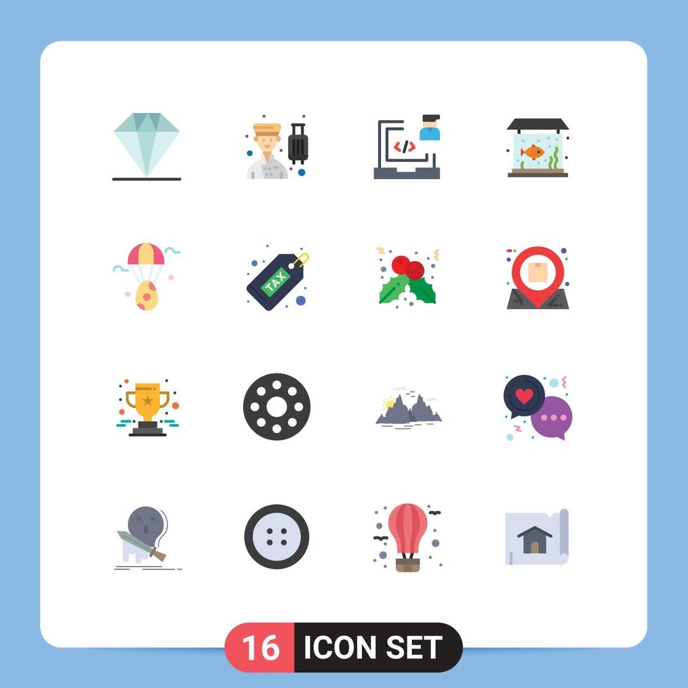 16 thematisch vector vlak kleuren en bewerkbare symbolen van ei vis codering leven programmeur bewerkbare pak van creatief vector ontwerp elementen