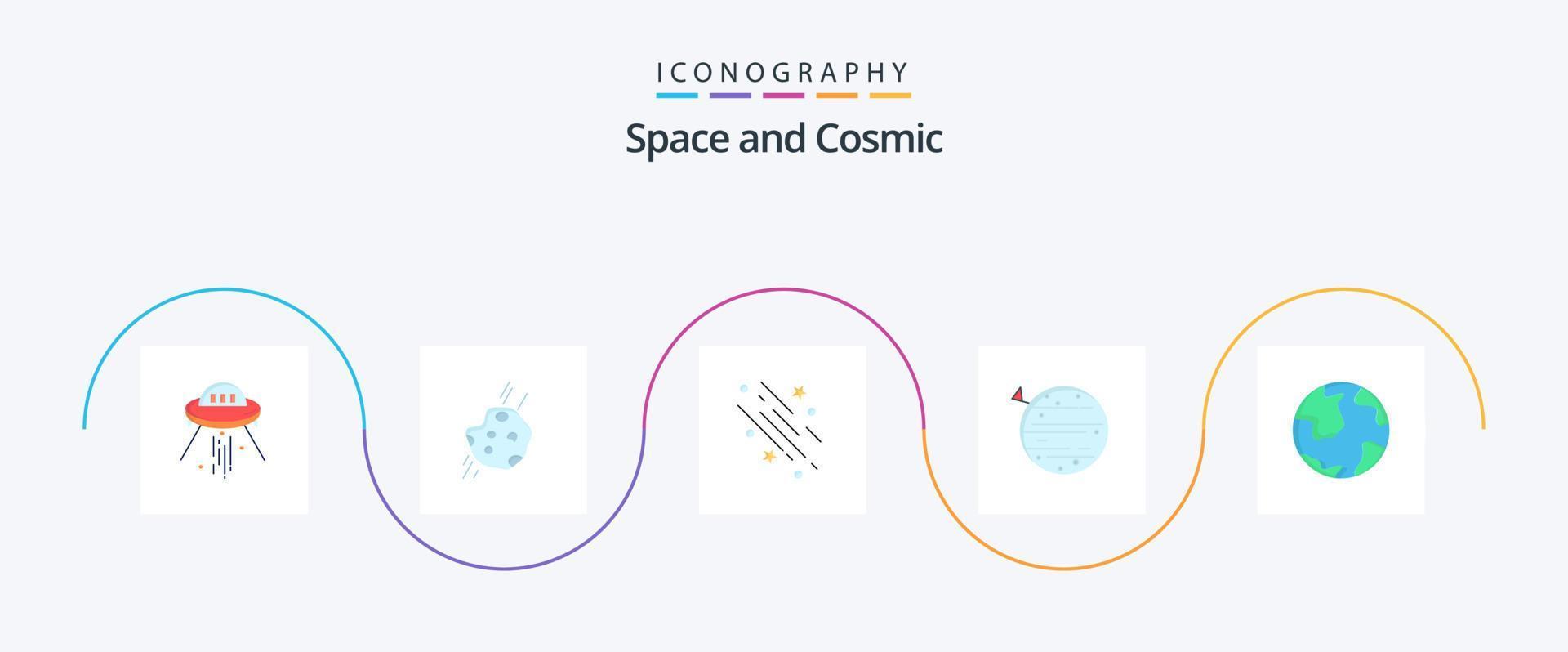ruimte vlak 5 icoon pak inclusief planeet. sterren. meteoor. ruimte. het schieten ster vector