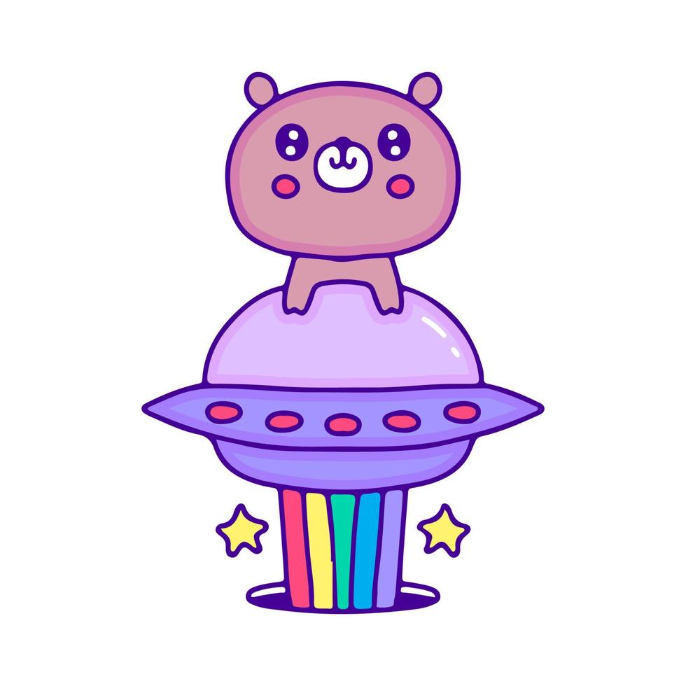 schattig baby beer met regenboog ruimteschip tekening kunst, illustratie voor t-shirt, sticker, of kleding handelswaar. met modern knal en kawaii stijl. vector